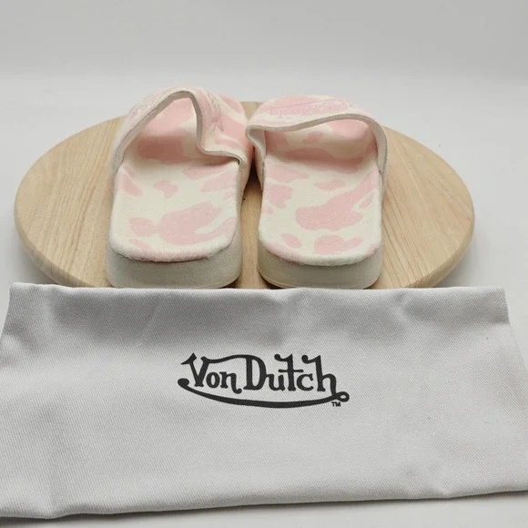 Von Dutch Slide Sandals Mens Size 12 Pink Cow Print Logo Slip On Shoes MSH5035 - Picture 4 of 9